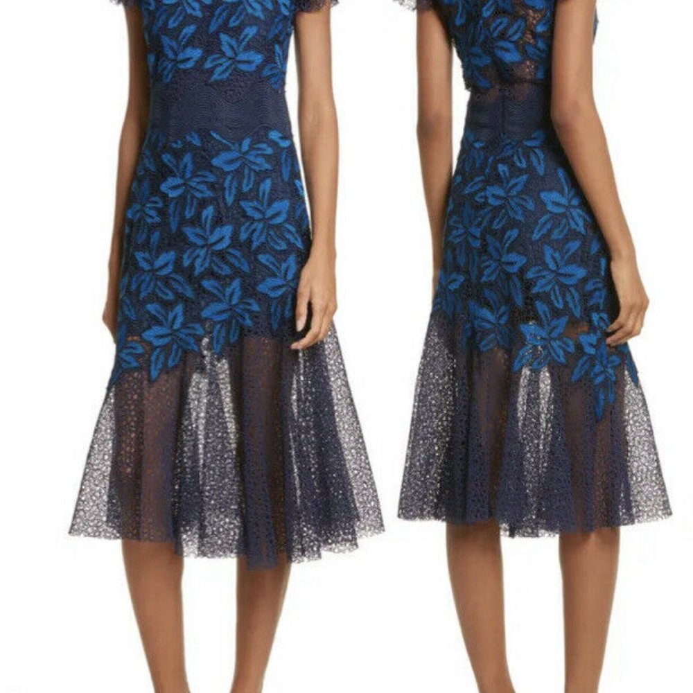 Sea New York Womens Mosaic Lace Midi Dress Blue 2